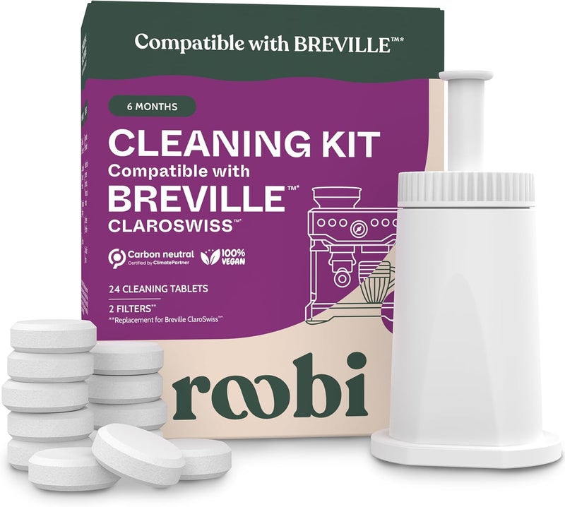 Roobi Espresso Cleaning Kit compatible with Breville ClaroSwiss Filters. Includes 24 Cleaning Tablets and 2 ClaroSwiss Water Filters. Carbon Neutral. 6 Month Supply. - Image 1